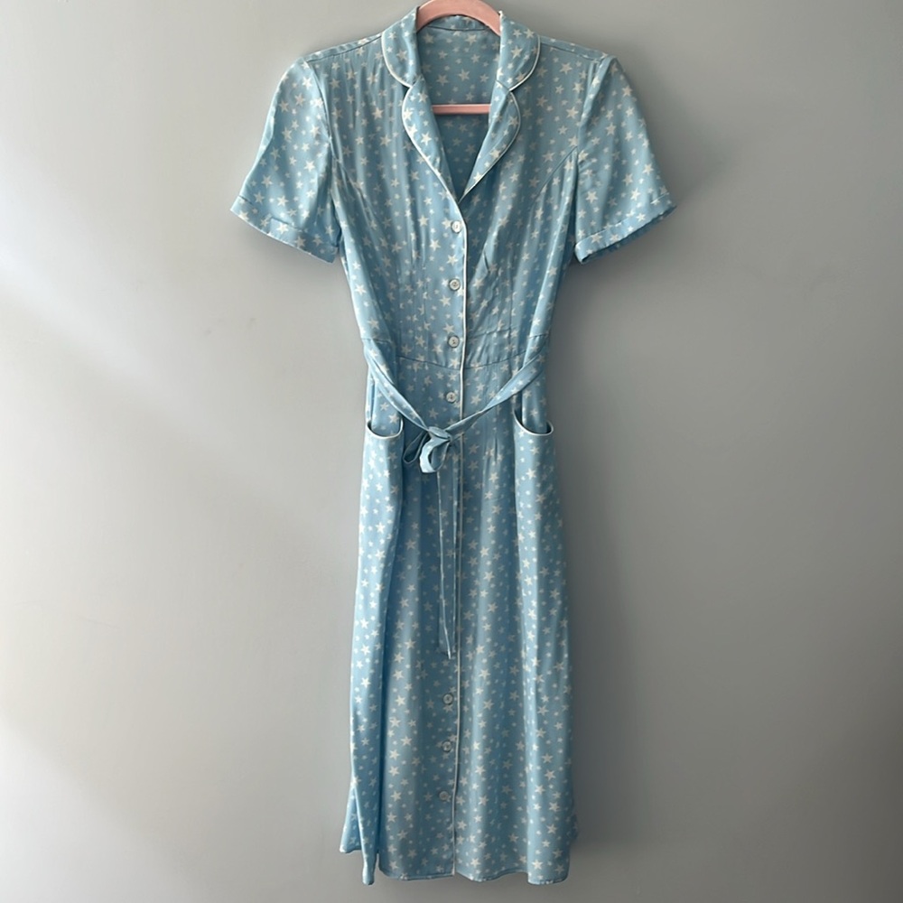 HVN silk long Maria midi dress in star print RARE